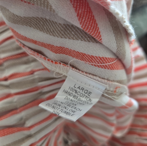 DAVI & DANI Striped Paperbag Waist Shorts in White Coral Tan Cotton Western Lrg. - Picture 8 of 8